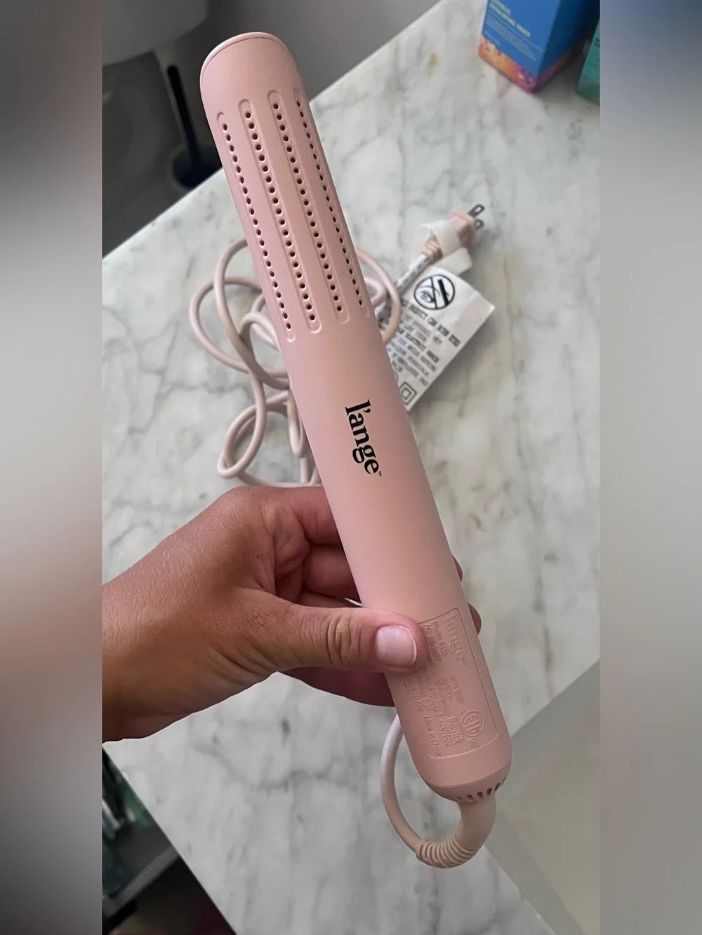 Lange Light Pink Hair Straightening and Drying Brush with Cord